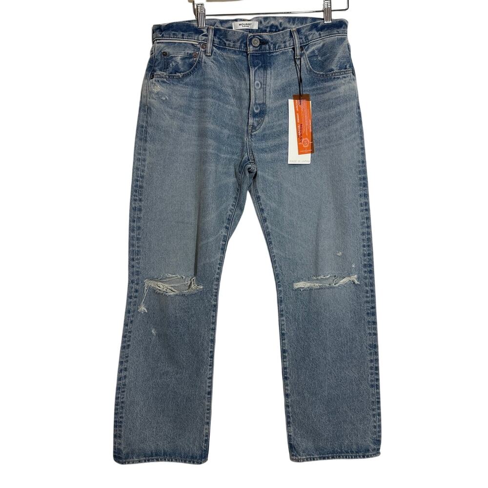 Moussy Vintage MV Belmont Straight Leg Jeans Light Blue Distressed Japan Sz 30